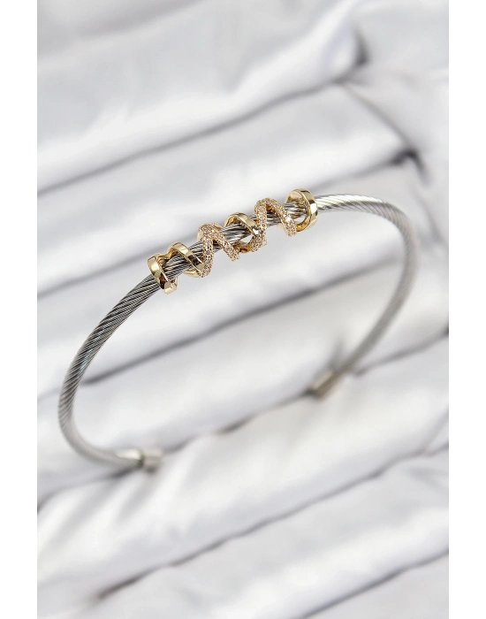 ® 316L Çelik Zirkon Taşlı Model Gold Ve Gümüş Renk Kadın Bileklik