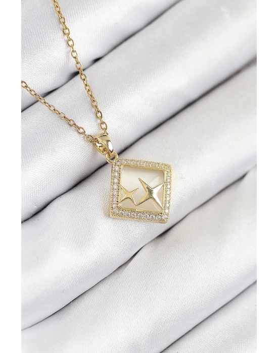 ® 316L Çelik Zirkon Taşlı Yıldız Model Gold Renk Kadın Kolye