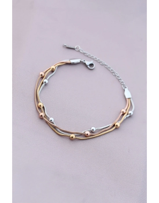 ® 316L Kararmaz Çelik Gümüş Renk Top Zincirli Kadın Bileklik