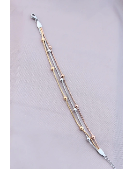 ® 316L Kararmaz Çelik Gümüş Renk Top Zincirli Kadın Bileklik