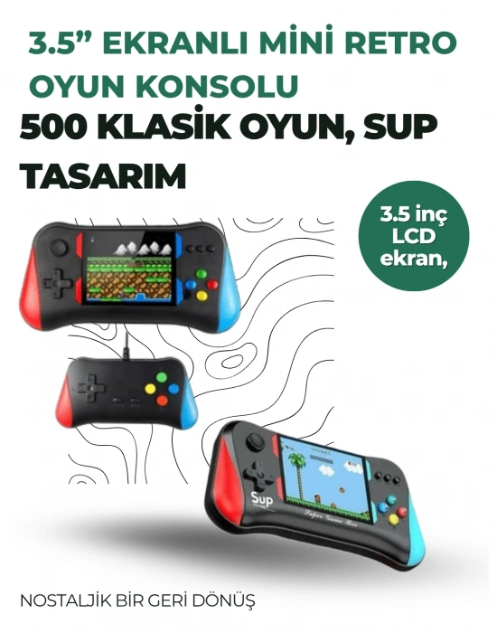 ® 3.5 İnç Ekranlı Klasik Oyun Konsolu – 500 Dahili Oyun