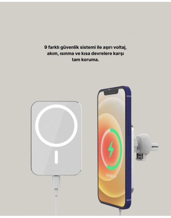 ® 360° Döner Başlıklı MagSafe Araç Telefon Tutucu 15W Güvenli Kablosuz Şarj