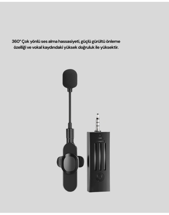 ® 360° Kablosuz Yaka Mikrofonu – Gürültü Engelleme, 60m Menzil, Type-C Şarjlı
