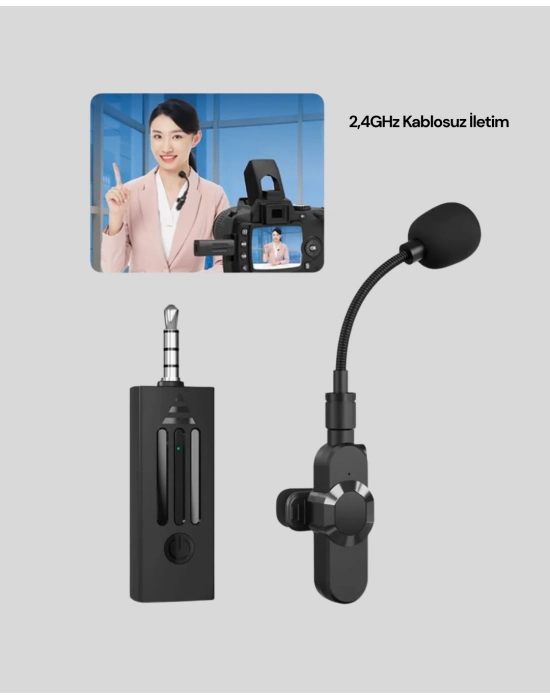 ® 360° Kablosuz Yaka Mikrofonu – Gürültü Engelleme, 60m Menzil, Type-C Şarjlı