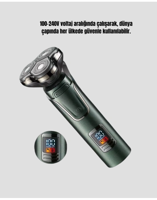 ® 3D Akıllı Kesim Teknolojili Şarjlı Tıraş Seti – 3 Başlıklı, Paslanmaz Çelik Bıçaklı