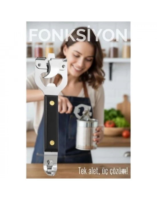 ® 3’ü 1 Arada Konserve Açacağı – Şişe Açacağı ve Kapak Kaldıracı Paslanmaz Çelik