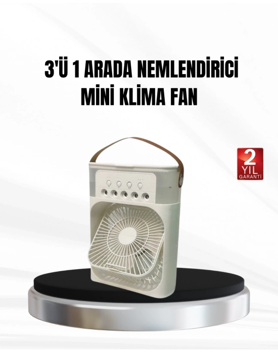 ® 3’ü 1 Arada Mini Klima Fan USB Şarjlı, 7 Renk Gece Lambalı ve Nemlendirici