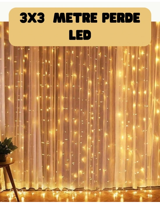 3x3 Metre Perde LED Işık Sıcak  Şelale Tasarım Dekoratif Aydınlatma