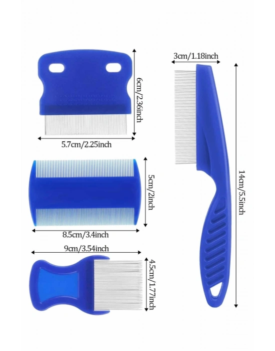 ® 4lü Bit Pire Tarağı Set Kedi Köpek Evcil Hayvan Tüy Toplayıcı Mavi