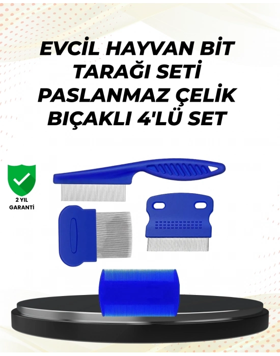 ® 4 Parçalı Evcil Hayvan Tarak Seti – Paslanmaz Çelik Dişli, Ergonomik Saplı