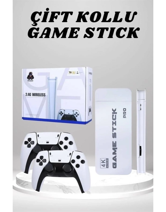 ® 4K HD Görüntü Kaliteli Retro Game Stick 20000 Oyunlu Çift Kollu Beyaz Game Stick