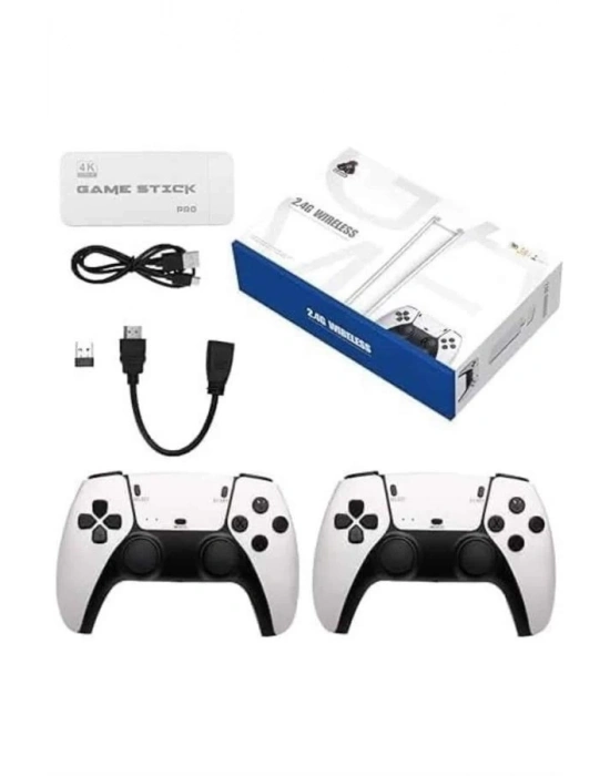 ® 4K HD Görüntü Kaliteli Retro Game Stick 20000 Oyunlu Çift Kollu Beyaz Game Stick