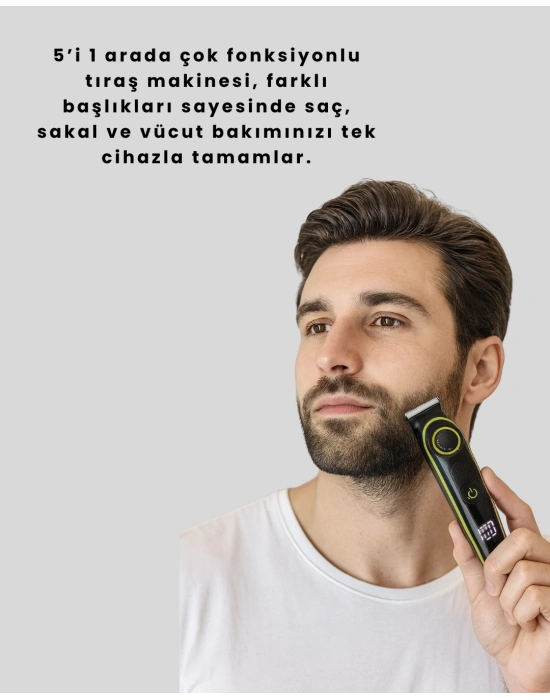 ® 5 Başlıklı Çok Fonksiyonlu Saç Kesme ve Sakal Düzeltme Makinesi Erkek Bakım Aleti