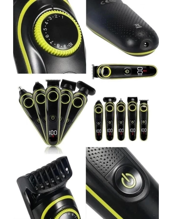 ® 5 Başlıklı Şarjlı Tıraş Makinesi Kablosuz Saç Sakal Burun Tıraşına Uygun