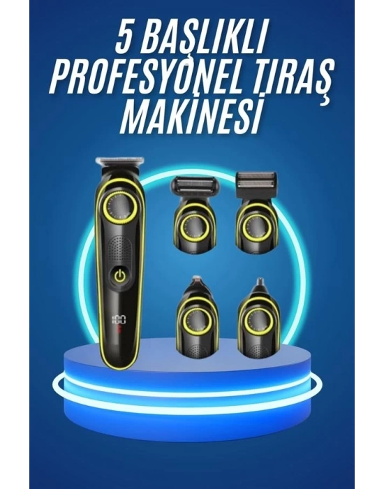 ® 5 Başlıklı Şarjlı Tıraş Makinesi Kablosuz Saç Sakal Burun Tıraşına Uygun
