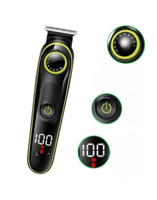 ® 5 Başlıklı Şarjlı Tıraş Makinesi Led Ekran Saç Sakal Ense Tıraşına Uygun Bakım Seti