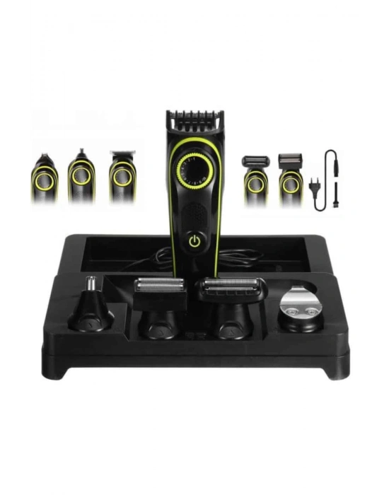 ® 5 Başlıklı Şarjlı Tıraş Makinesi Led Ekran Saç Sakal Ense Tıraşına Uygun Bakım Seti
