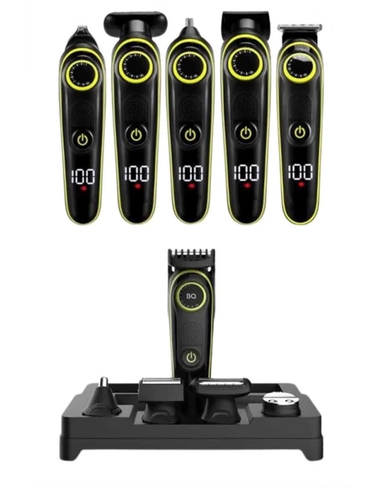 ® 5 Başlıklı Şarjlı Tıraş Makinesi Led Ekran Saç Sakal Ense Tıraşına Uygun Bakım Seti
