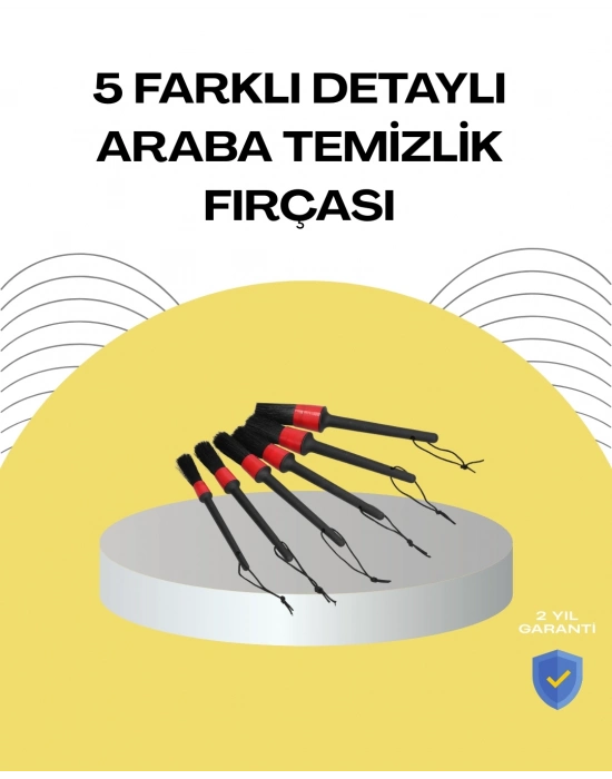 ® 5 Boy Fırçalı Araba Temizlik Seti-Derin Temizlik Sağlayan Yumuşak Fırçalar
