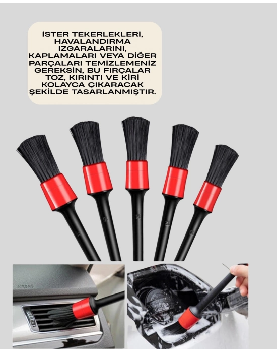 ® 5li Araba Temizlik Fırçaları-Farklı Boyutlu Fırçalarla Derinlemesine Temizlik