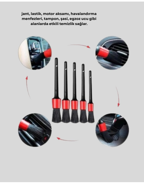 ® 5 Parça Detay Temizlik Fırçası Seti Jant Motor Havalandırma İç Dış Temizlik