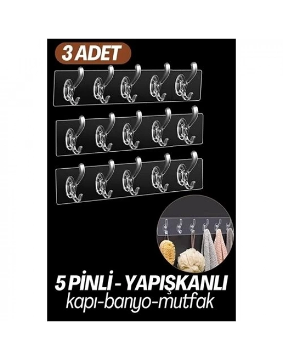 5 Pinli 3 lü set Yapışkanlı Askı Xenoty Design 718948