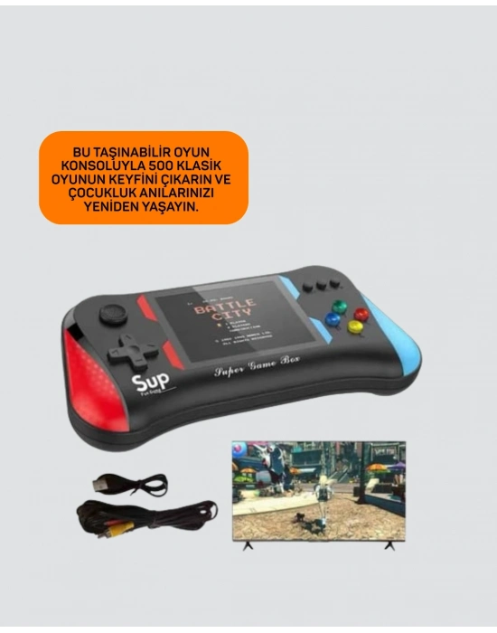 ® 500 Oyunlu 3,5” Elde Taşınabilir Mini Oyun Konsolu – Şarjlı, TV Bağlantılı