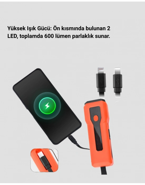 ® 5000 mAh Bataryalı Bisiklet Farı COB Çakar Çok Fonksiyonlu