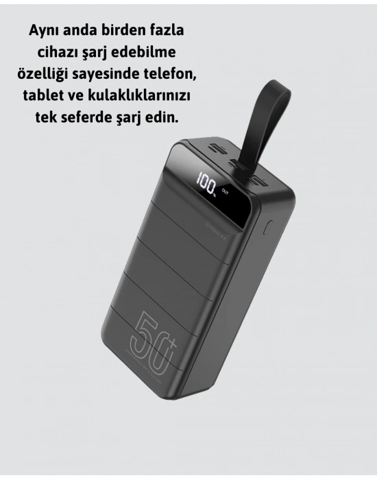 ® 50.000 mAh Kapasiteli Powerbank – Hızlı Şarj Destekli, 4 USB Portlu, LED Işıklı Taşınabilir Enerji Deposu