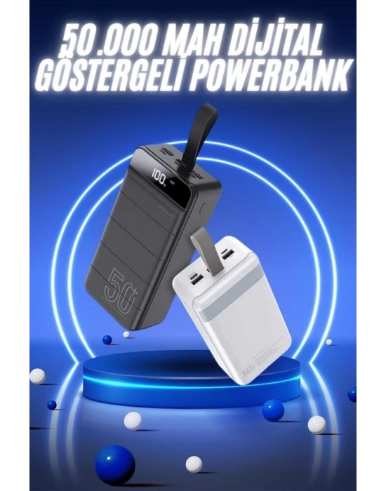 ® 50.000 Mah Powerbank Turbo Hızlı Led Göstergeli Android İOS Uyumlu Taşınabilir Askılı
