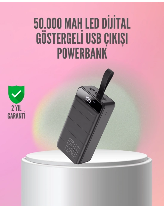 ® 50.000 mAh Ultra Güçlü Powerbank 4 USB Çıkışlı, LED Dijital Göstergeli, Hızlı Şarj Destekli Taşınabilir Şarj Cihazı