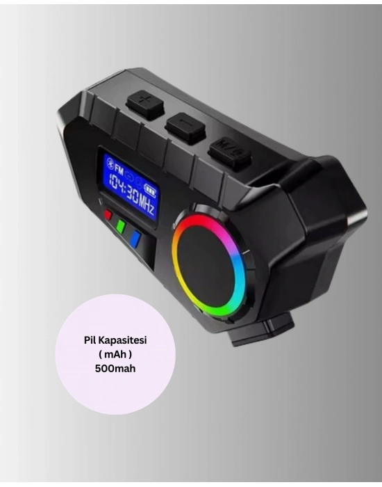 ® 500mAh Bataryalı Bluetooth 5.4  İnterkom LED Ekranlı FM Destekli