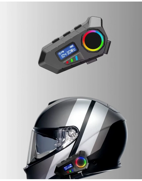 500mAh Bataryalı Bluetooth 5.4  İnterkom LED Ekranlı FM Destekli