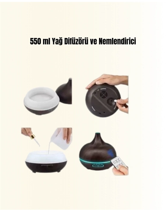 ® 550 ml Kapasiteli Ultrasonik Difüzör – Yağsız Nemlendirici Kullanımıyla Uyumlu