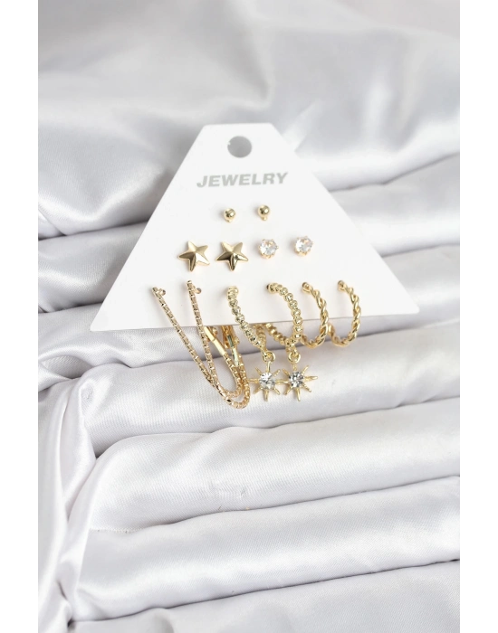 ® 6 Çift Kadın Küpe Seti Gold Renk