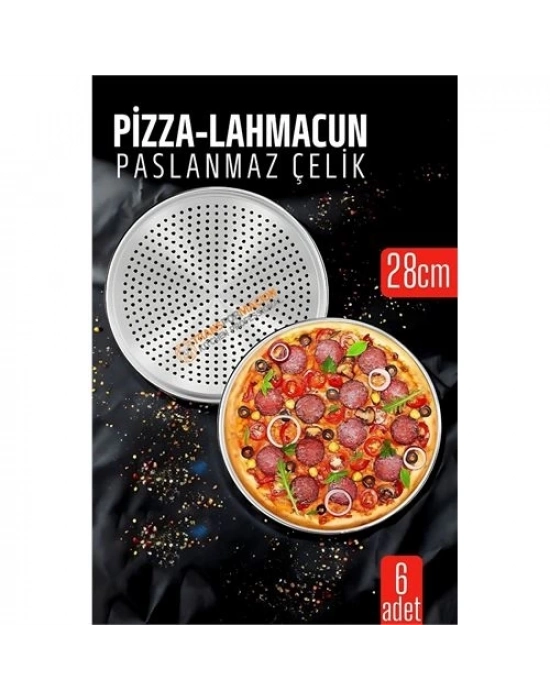 ® 6 lı  Paslanmaz Çelik Pizza-Lahmacun Tepsisi – Delikli Tasarım ile Mükemmel Pişirme  28 cm