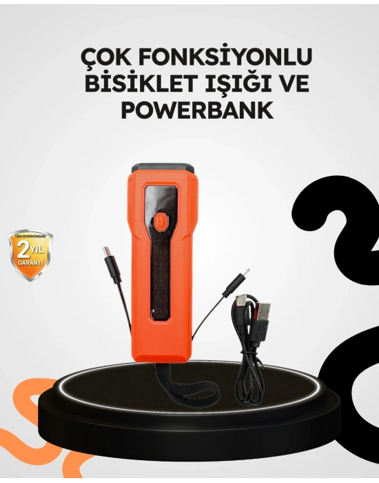 ® 600 Lümen Bisiklet Ön Işık Powerbankli Çakar COB Led