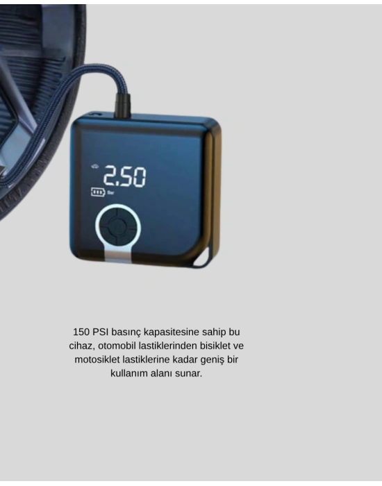 ® 6000mAh Bataryalı Type-C Şarjlı Mini Hava Kompresörü LED Işıklı