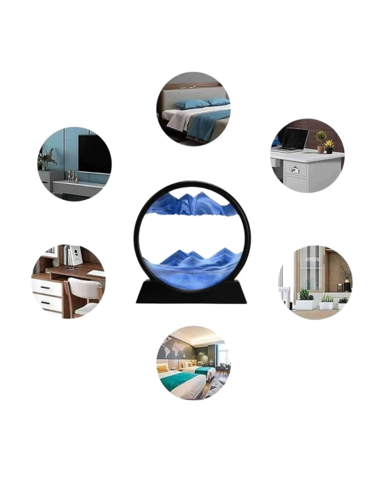 ® 7 Inç Mavi Orta Boy Dekoratif Yuvarlak Şık Kum Tablosu Modern Dekoratif Süs