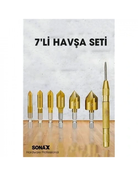 ® 7li HSS Titanyum Kaplı Kılavuz ve Havşa Matkap Ucu Seti + Otomatik Zımba