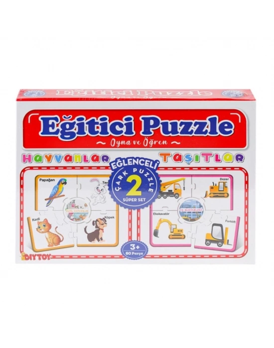 ® 7196 Çark Puzzle Hayvanlar Taşıtlar 60 Parça