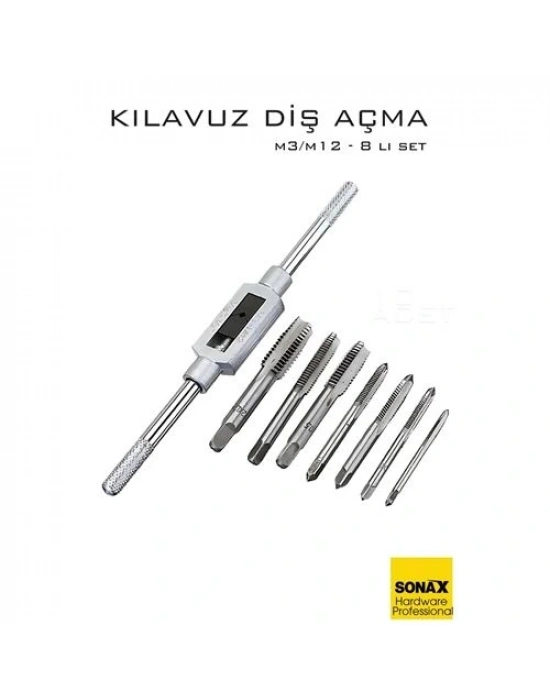 ® 8 li Diş Açma Kılavuz Seti –Endüstriyel Çelik, M3-M12 Arası Dişli Matkap Ucu