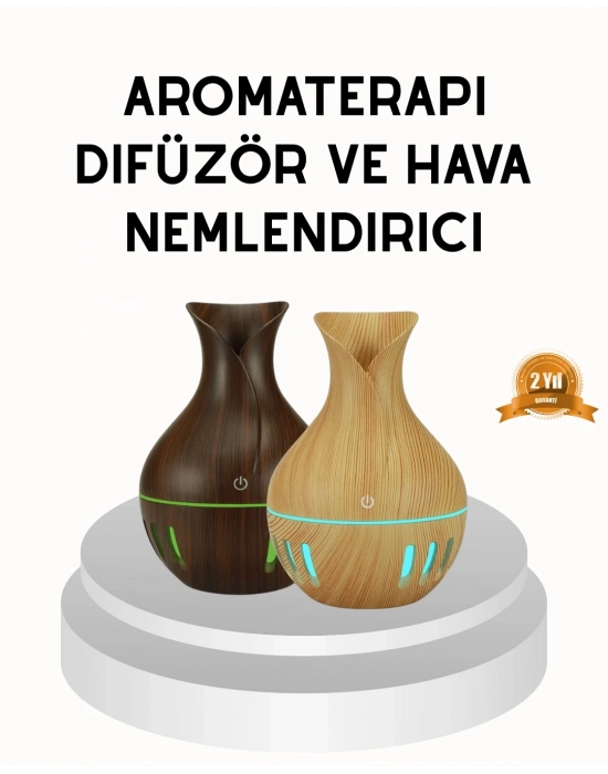 ® Ahşap Desenli 130 ml Aromaterapi Difüzör Sessiz ve USB Bağlantılı