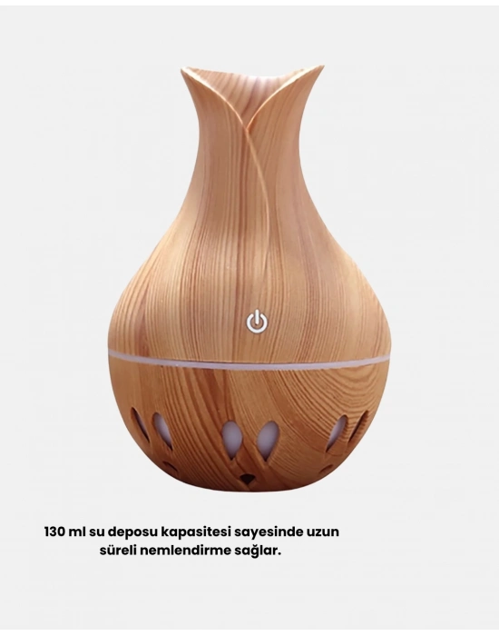 ® Ahşap Desenli 130 ml Aromaterapi Difüzör Sessiz ve USB Bağlantılı
