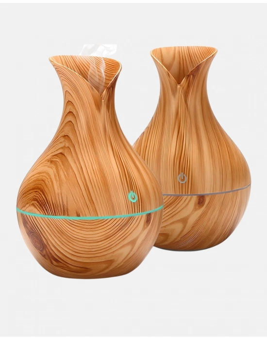 ® Ahşap Desenli Aromaterapi Difüzör 130 ml Ultrasonik ve 7 Renk LED Işıklı