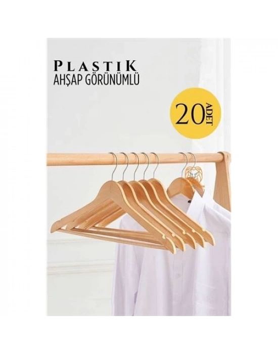 ® Ahşap Görünüm Plastik Askı 20 ADET KREM