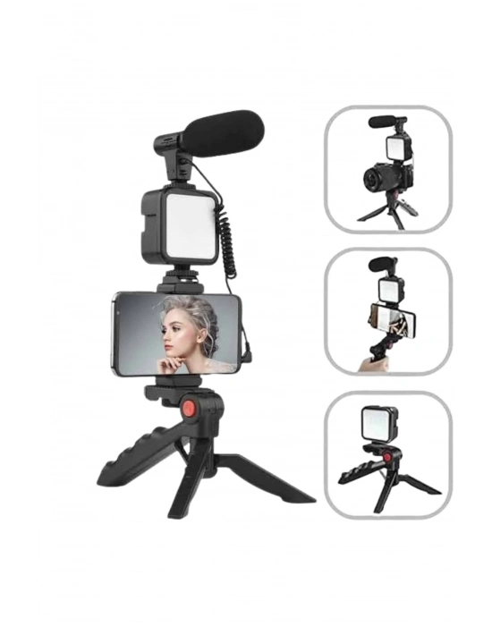 ® Akıllı Telefon Vlog Kiti Tripod Mini Mikrofonlu Telefon Tutucu