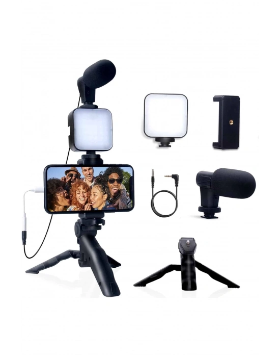 ® Akıllı Telefon Vlog Kiti Tripod Mini Mikrofonlu Telefon Tutucu