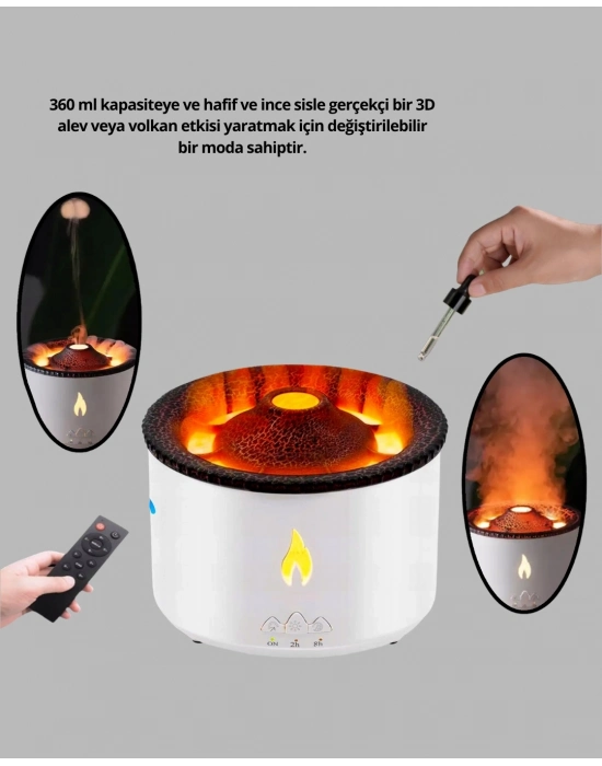 ® Alev Efektli Aromaterapi Difüzörü – 360 ml Su Hazneli, Sessiz ve Zaman Ayarlı