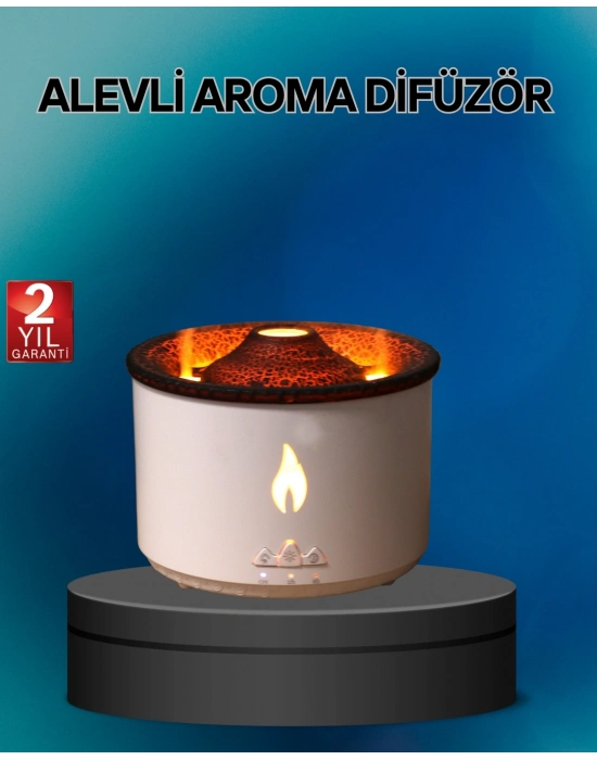 ® Alev Efektli Buhar Makinesi – Aromaterapi, Nemlendirme ve Işık Modlu Tasarım